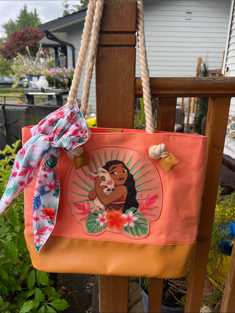 Disney Moana & Pua Tropical Beach Swim Tote Bag with Floral Scarf